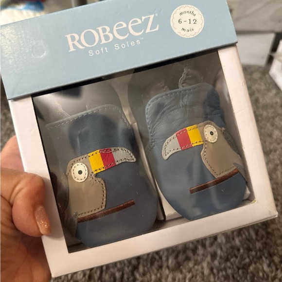 Robeez Soft Soles Baby Shoes - Blue with Red and Yellow Accents - Picture 1 of 1